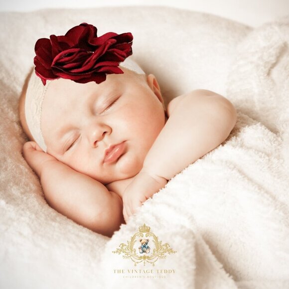 NWT Pretty Vintage Inspired Girls Headband Floral Beaded Lace Crimson Red OS - Picture 3 of 5